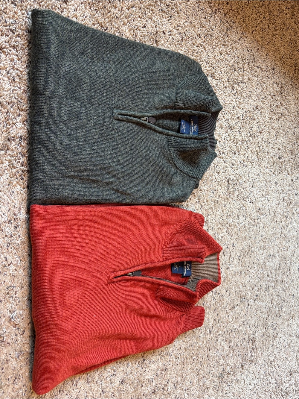Brooks Brothers Men’s Zip Sweaters in Olive Green and Orange